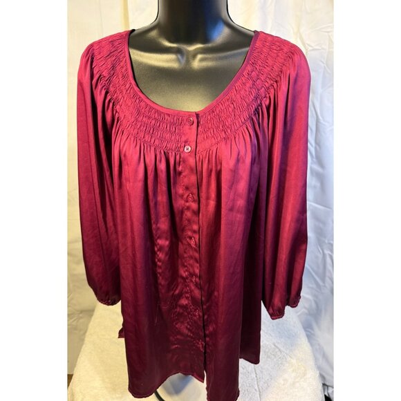 Satin Silky Deep Red Womens Shirt Blouse Top Plus Size 2X Holiday Party Glam - Picture 1 of 2